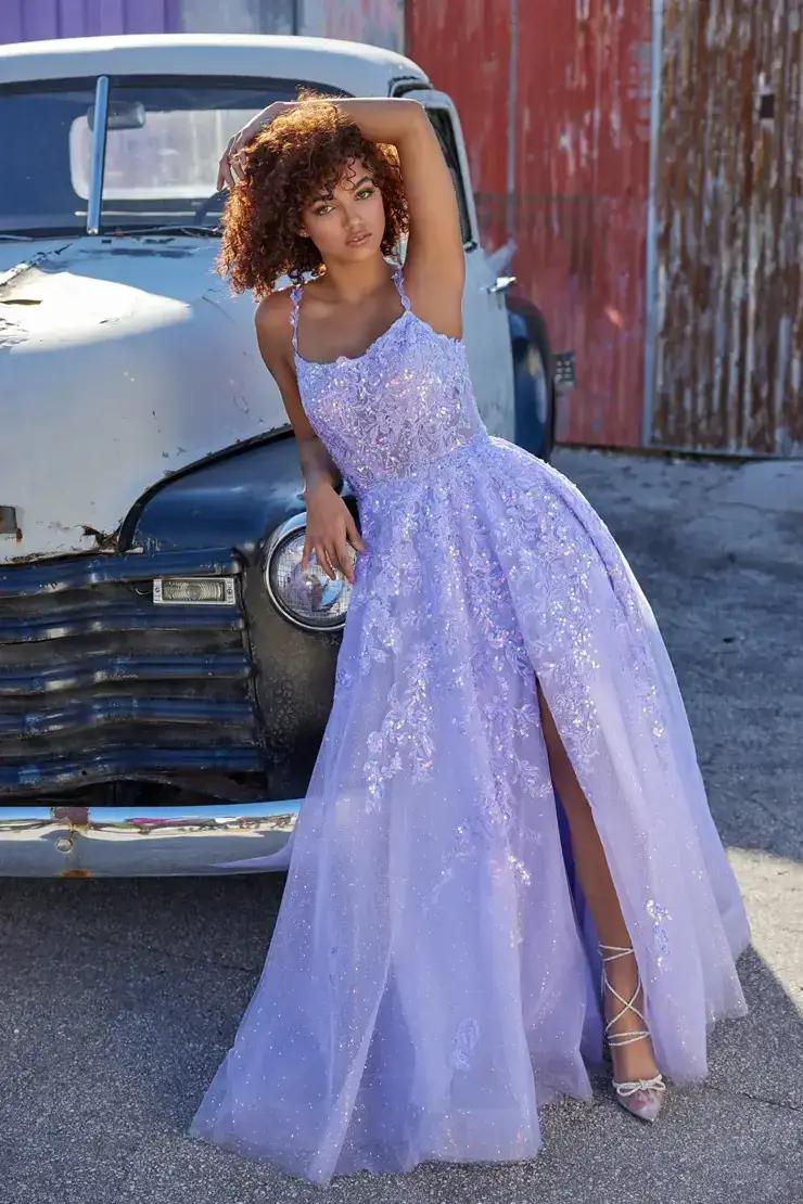 Ellie Wilde model in a prom dress